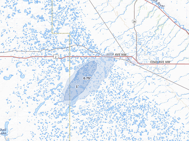 NEXRAD radar-signature map of the hail storm over Berthold, ND on Aug 23, 2026