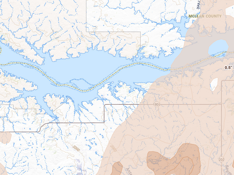 Radar-estimated hail-size map of the storm over Beulah, ND on Jun 9, 2026