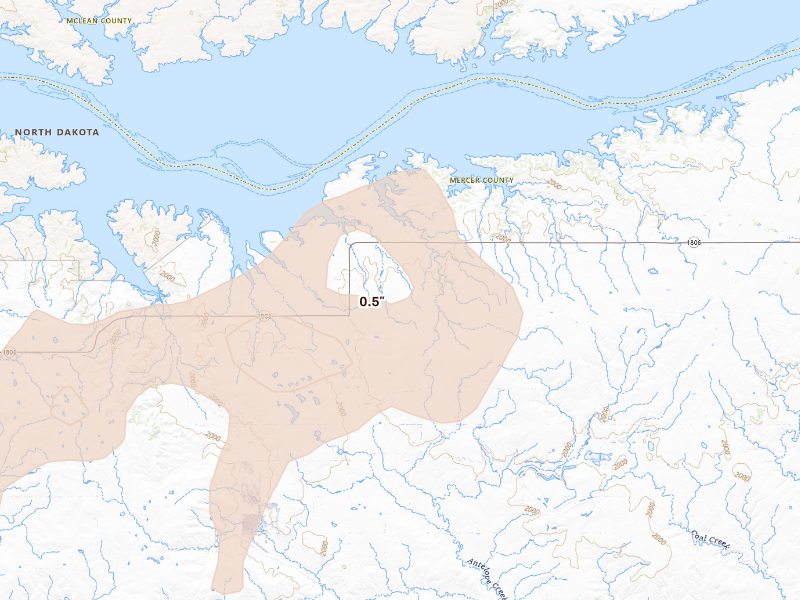 Radar-estimated hail-size map of the storm over Beulah, ND