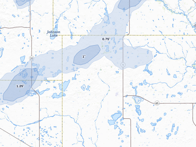 NEXRAD radar-signature map of the hail storm over Binford, ND on Jun 29, 2026