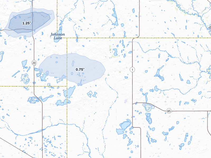 NEXRAD radar-signature map of the hail storm over Binford, ND on Jul 30, 2026