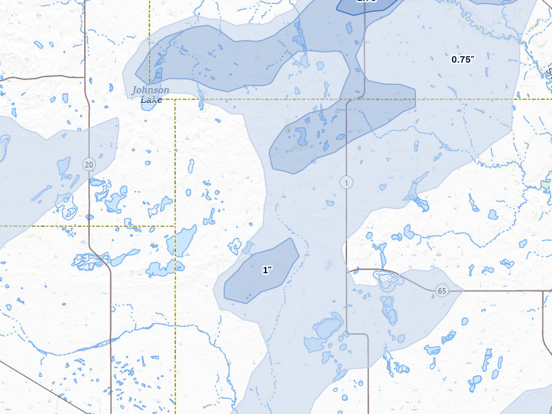 NEXRAD radar-signature map of the hail storm over Binford, ND on Aug 2, 2026