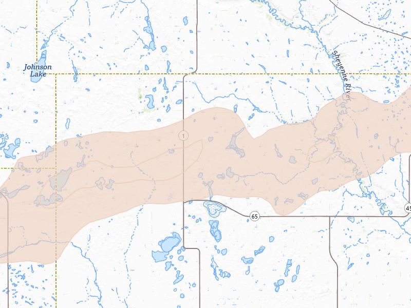 Radar-estimated hail-size map of the storm over Binford, ND