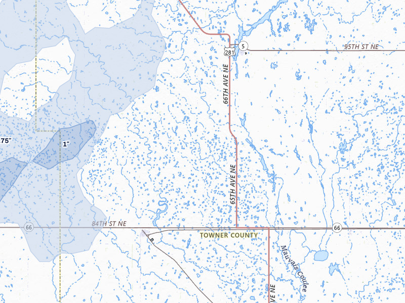 NEXRAD radar-signature map of the hail storm over Bisbee, ND on Jun 28, 2026
