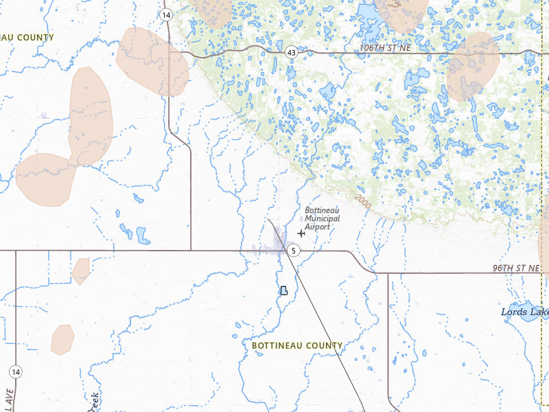 Radar-estimated hail-size map of the storm over Bottineau, ND on Jun 2, 2026