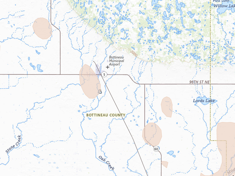 Radar-estimated hail-size map of the storm over Bottineau, ND