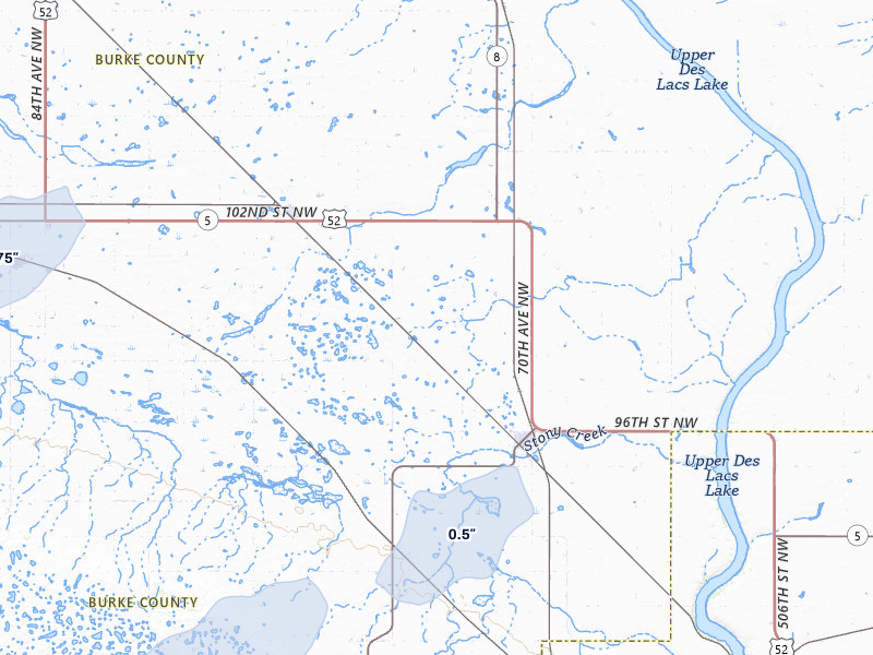 NEXRAD radar-signature map of the hail storm over Bowbells, ND on Jun 6, 2026