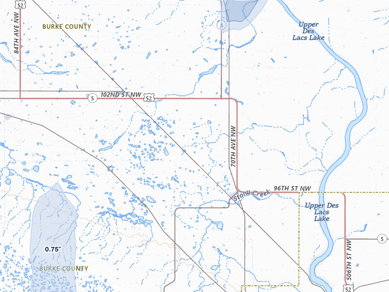 NEXRAD radar-signature map of the hail storm over Bowbells, ND on Jun 28, 2026