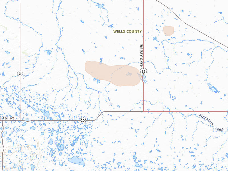 Radar-estimated hail-size map of the storm over Bowdon, ND on Jul 16, 2026