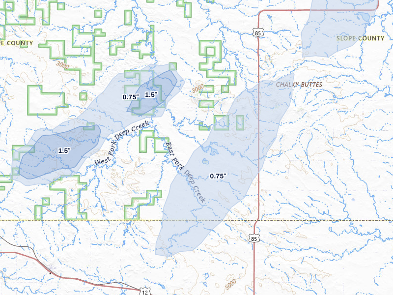 NEXRAD radar-signature map of the hail over Bowman, ND