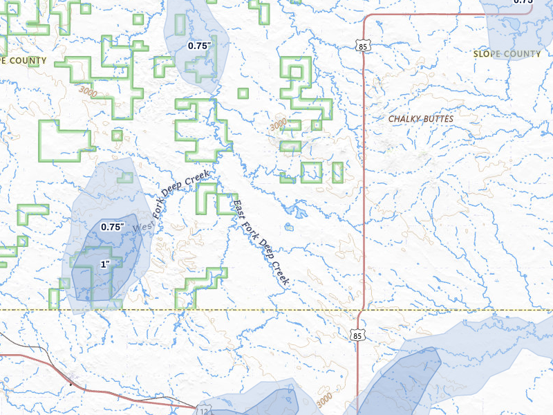 NEXRAD radar-signature map of the hail storm over Bowman, ND on Jun 27, 2026