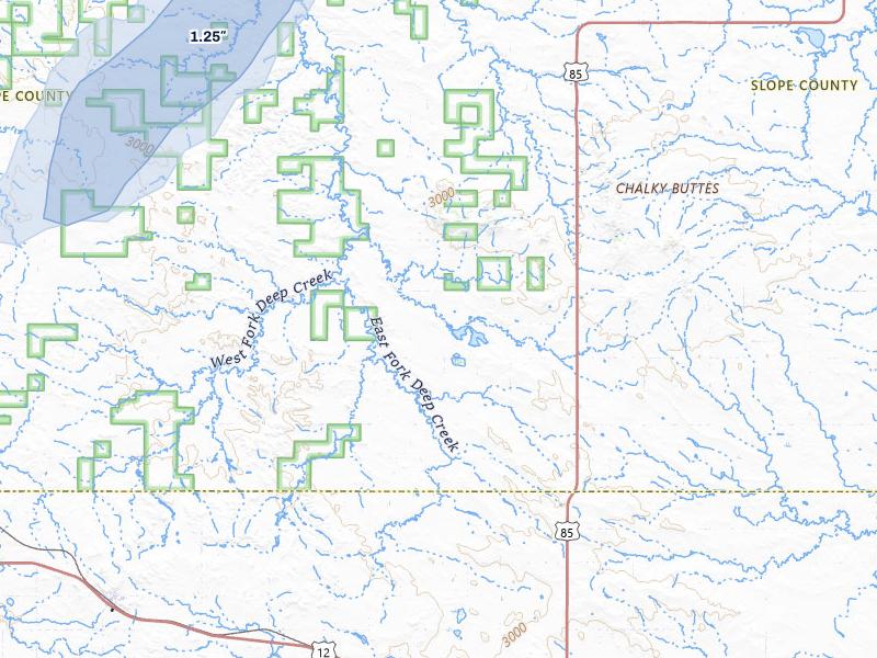 NEXRAD radar-signature map of the hail storm over Bowman, ND on Jul 5, 2026
