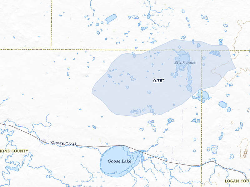 NEXRAD radar-signature map of the hail storm over Braddock, ND on Jun 26, 2026