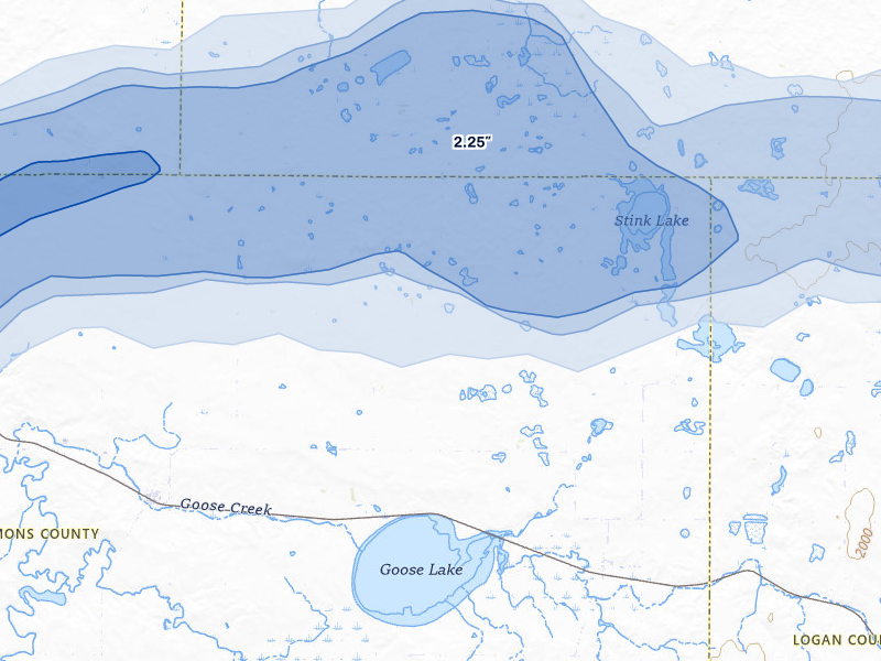 NEXRAD radar-signature map of the hail storm over Braddock, ND on Jul 9, 2026