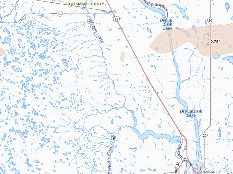 Radar-estimated hail-size map of the storm over Buchanan, ND on Jun 10, 2026
