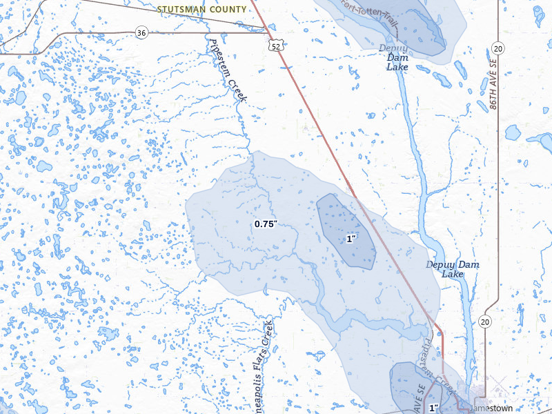 NEXRAD radar-signature map of the hail storm over Buchanan, ND on Jul 9, 2026