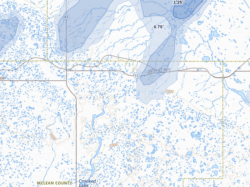 NEXRAD radar-signature map of the hail storm over Butte, ND on Sep 3, 2026