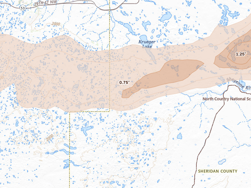 Radar-estimated hail-size map of the storm over Butte, ND