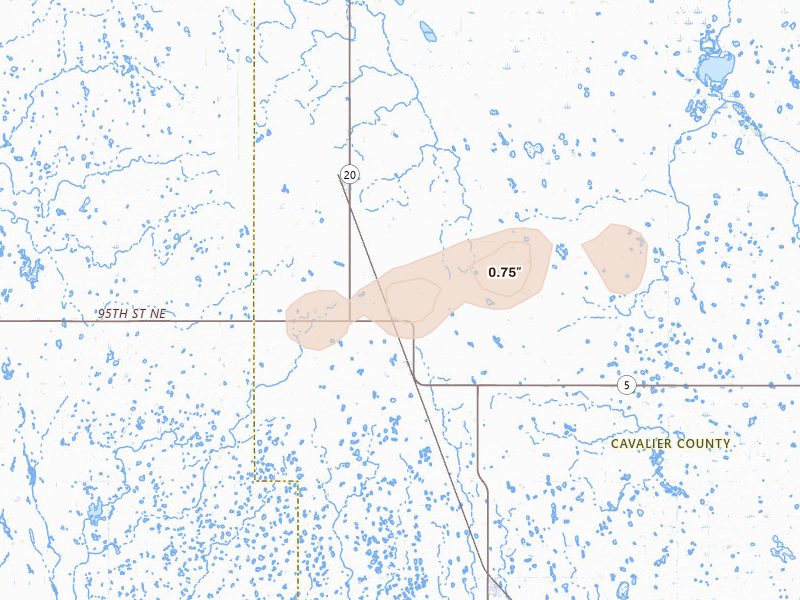 Radar-estimated hail-size map of the storm over Calvin, ND