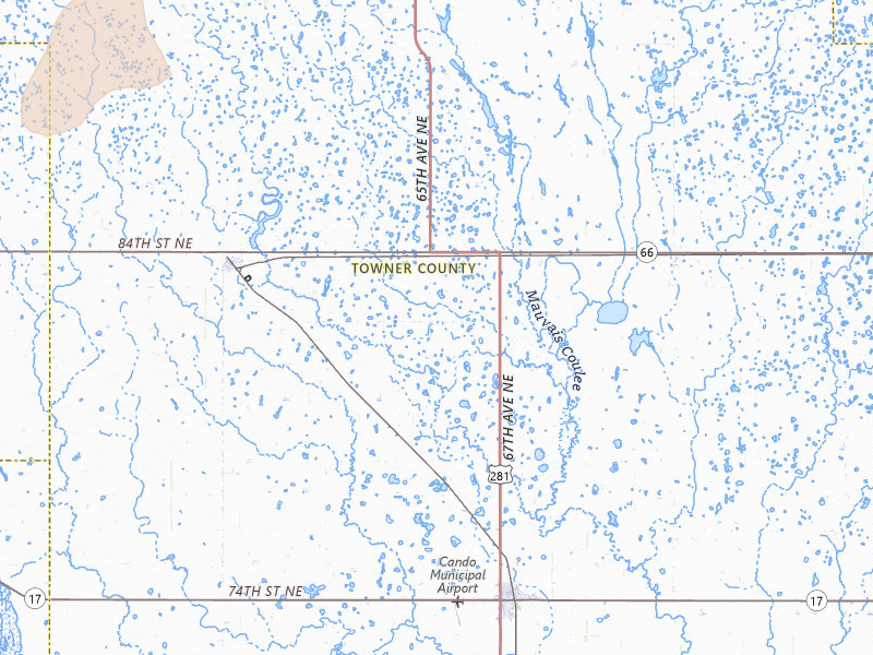 Radar-estimated hail-size map of the storm over Cando, ND on Jun 28, 2026