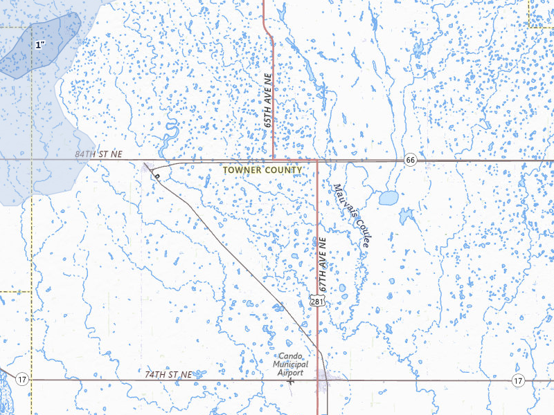 NEXRAD radar-signature map of the hail storm over Cando, ND on Jun 28, 2026