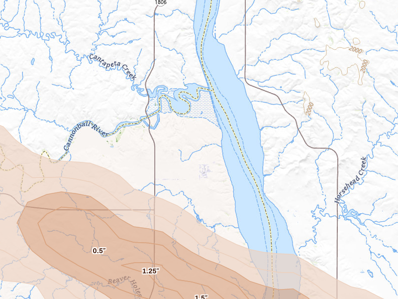 Radar-estimated hail-size map of the storm over Cannon Ball, ND