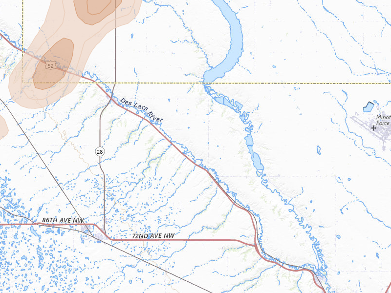 Radar-estimated hail-size map of the storm over Carpio, ND on Jun 6, 2026