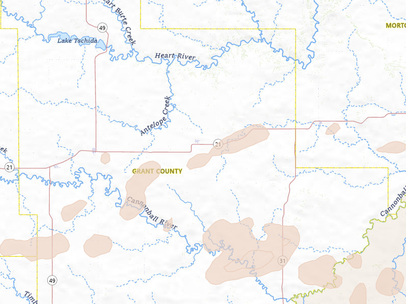 Radar-estimated hail-size map of the storm over Carson, ND on Jul 1, 2026