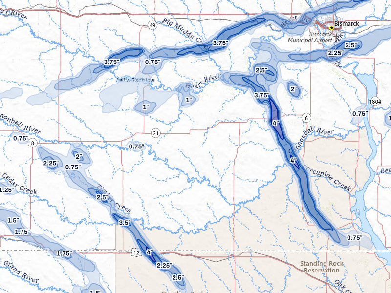 NEXRAD radar-signature map of the hail storm over Carson, ND on Aug 11, 2026