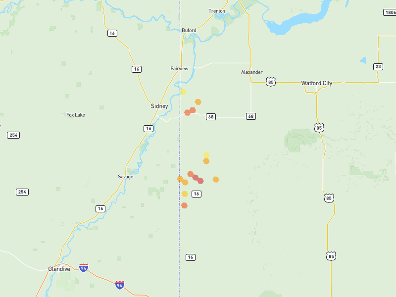 Hail map of Cartwright, ND on Jul 3, 2026, hail up to 2"