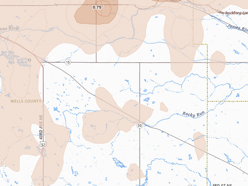 Radar-estimated hail-size map of the storm over Cathay, ND on Sep 3, 2026