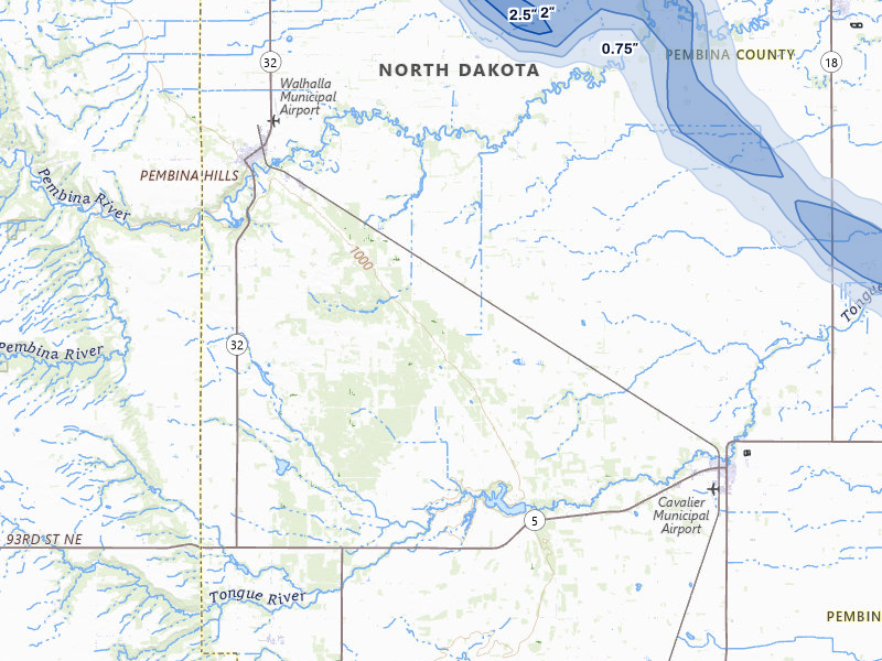 NEXRAD radar-signature map of the hail storm over Cavalier, ND on Jul 26, 2026