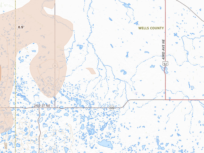 Radar-estimated hail-size map of the storm over Chaseley, ND on Jun 9, 2026