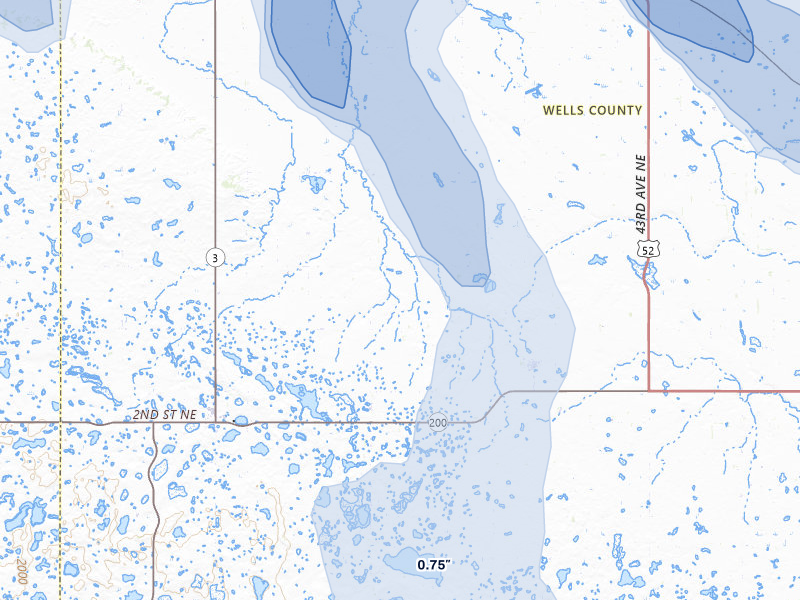 NEXRAD radar-signature map of the hail storm over Chaseley, ND on Jul 9, 2026