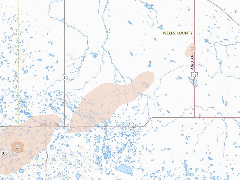 Radar-estimated hail-size map of the storm over Chaseley, ND
