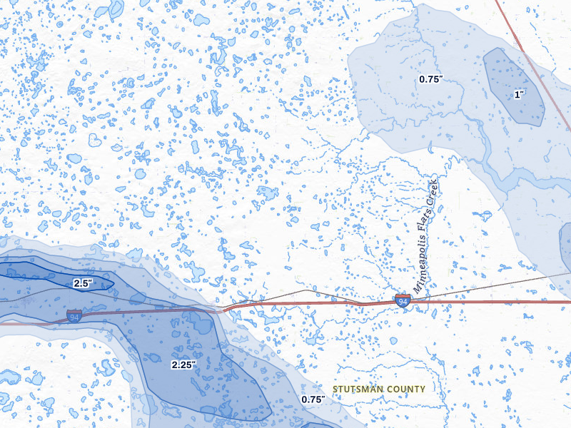 NEXRAD radar-signature map of the hail storm over Cleveland, ND on Jul 9, 2026