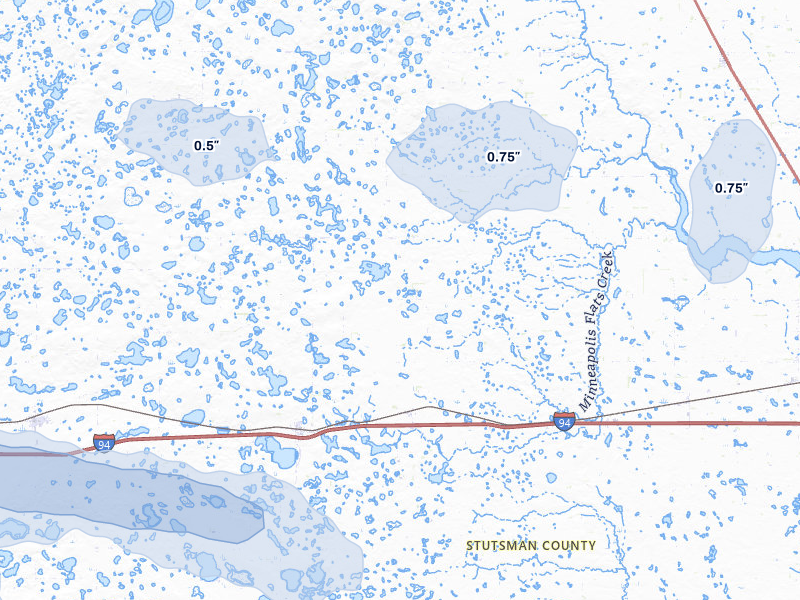 NEXRAD radar-signature map of the hail storm over Cleveland, ND on Jul 24, 2026
