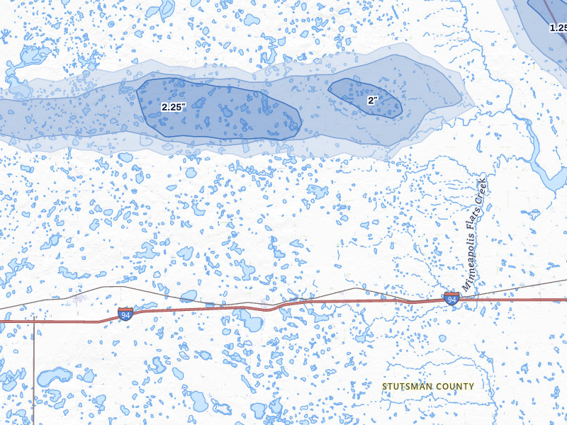 NEXRAD radar-signature map of the hail storm over Cleveland, ND on Aug 11, 2026