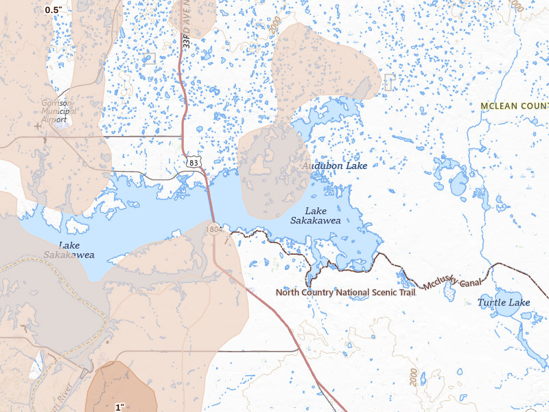 Radar-estimated hail-size map of the storm over Coleharbor, ND on Jun 9, 2026
