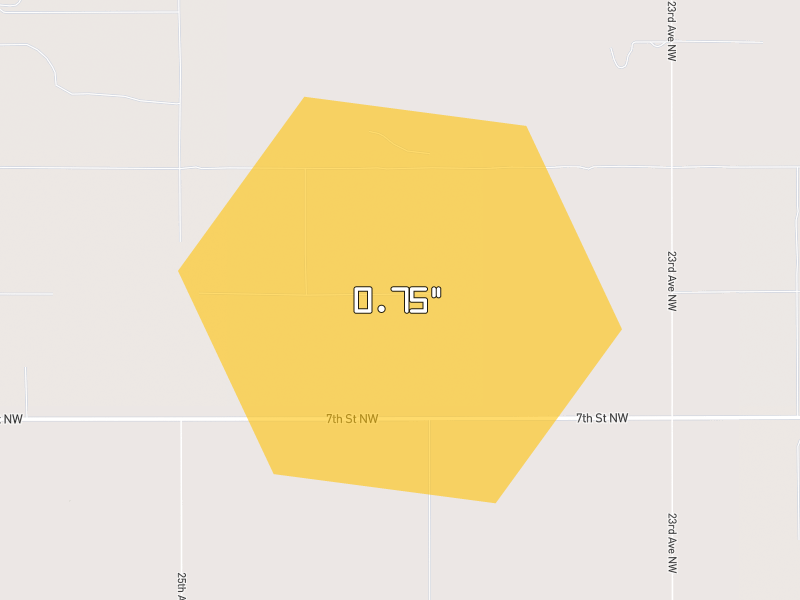 Hail map of Coleharbor, ND on Jun 28, 2026, hail up to 0.75"