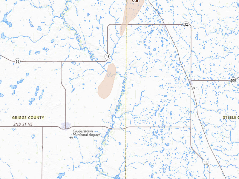 Radar-estimated hail-size map of the storm over Cooperstown, ND on Jun 2, 2026