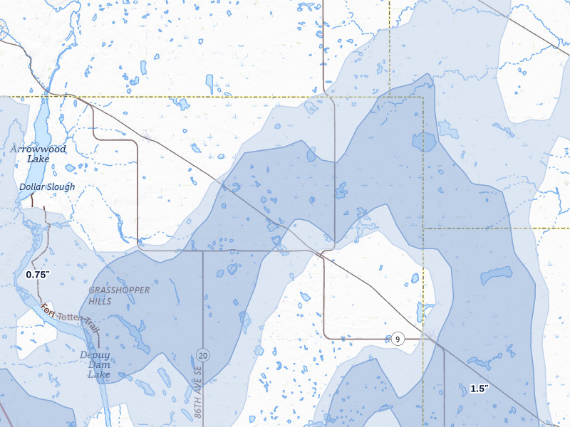 NEXRAD radar-signature map of the hail over Courtenay, ND