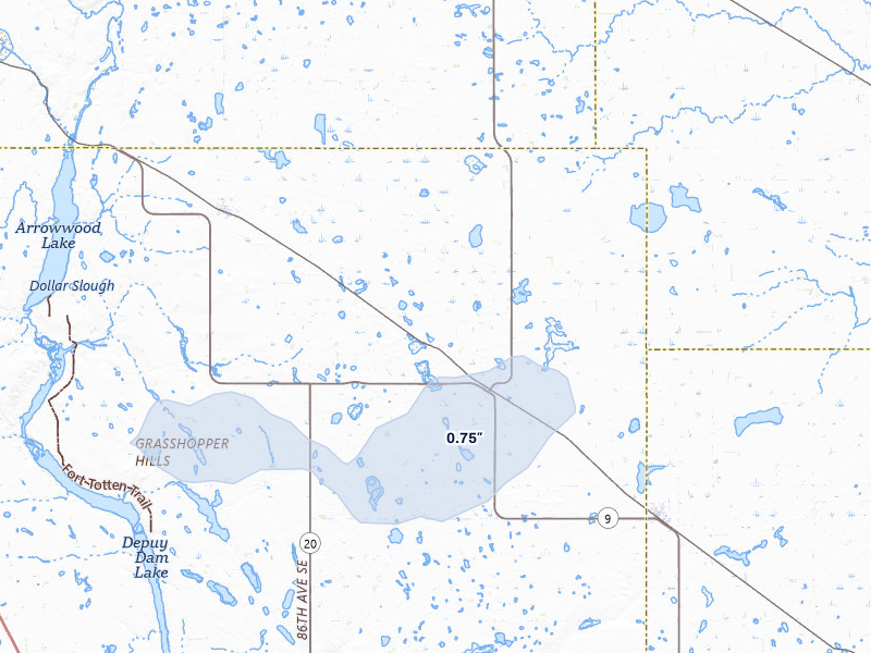 NEXRAD radar-signature map of the hail storm over Courtenay, ND on Jun 27, 2026