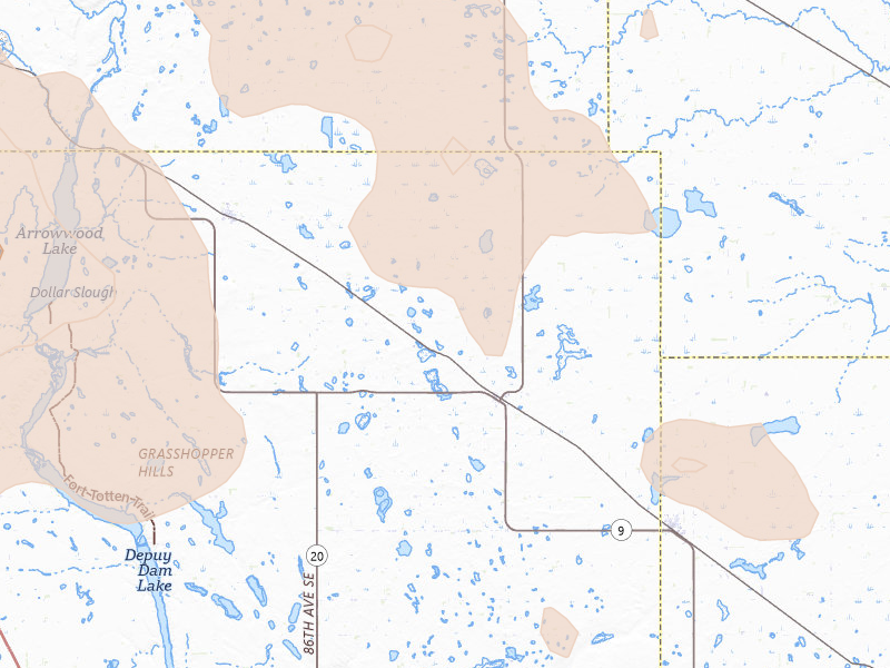 Radar-estimated hail-size map of the storm over Courtenay, ND on Jul 9, 2026