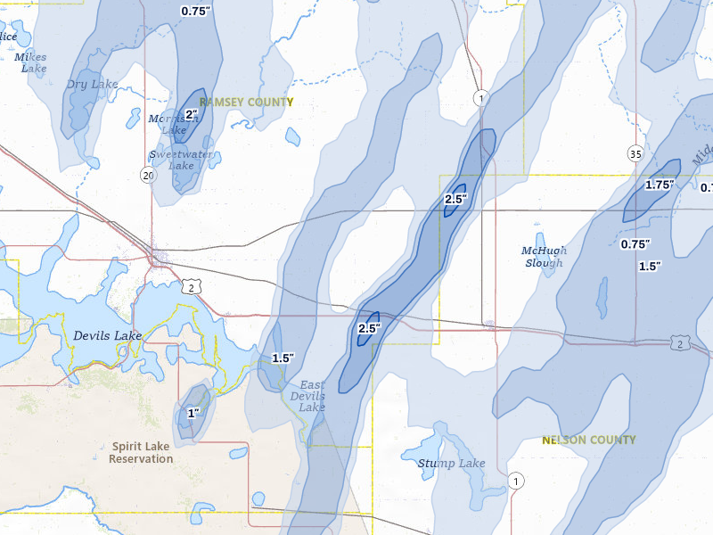 NEXRAD radar-signature map of the hail over Crary, ND