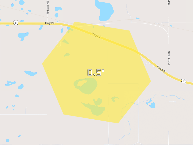 Hail map of Crary, ND on Jun 3, 2026, hail up to 0.5"
