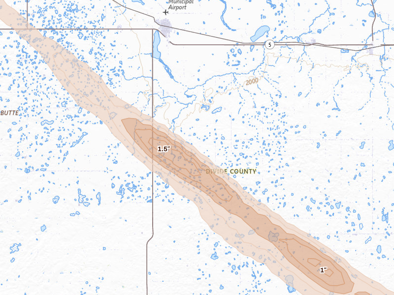 Radar-estimated hail-size map of the storm over Crosby, ND
