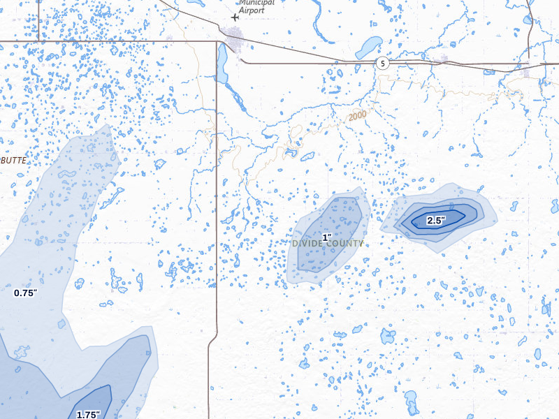 NEXRAD radar-signature map of the hail storm over Crosby, ND on Jun 9, 2026