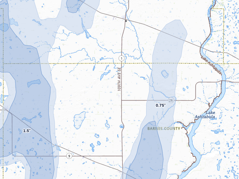 NEXRAD radar-signature map of the hail over Dazey, ND