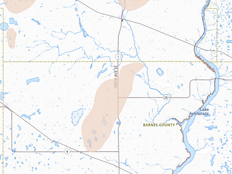 Radar-estimated hail-size map of the storm over Dazey, ND on Sep 3, 2026